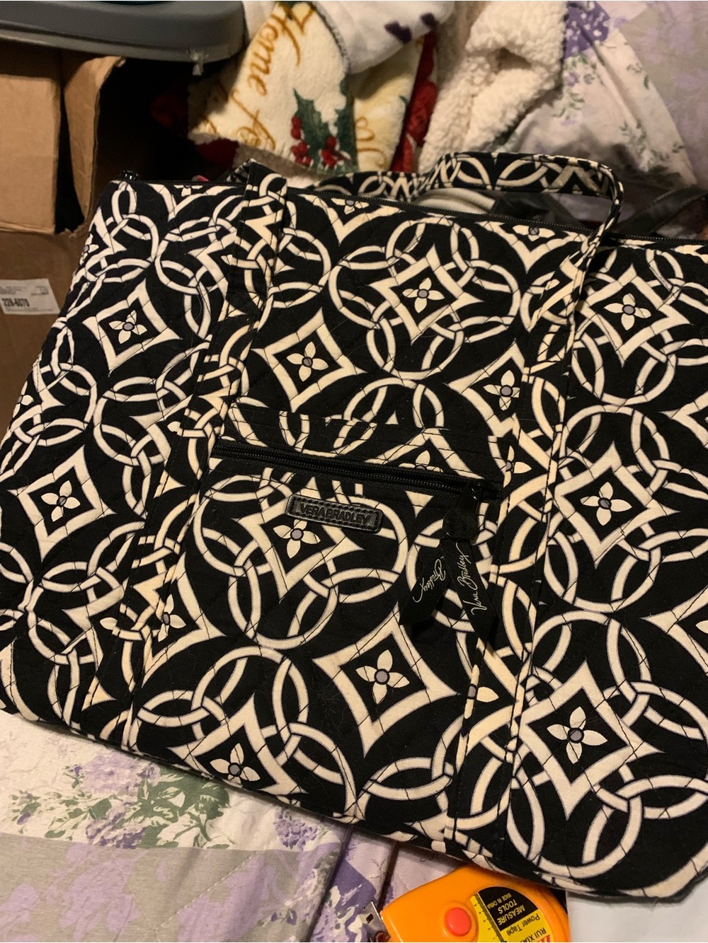 Vera Bradley Black and Cream Geometric Quilted Tote